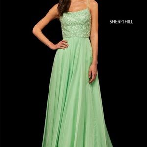 Sherri Hill Lime Green One-of-a-Kind Sparkly Prom Dress Gown